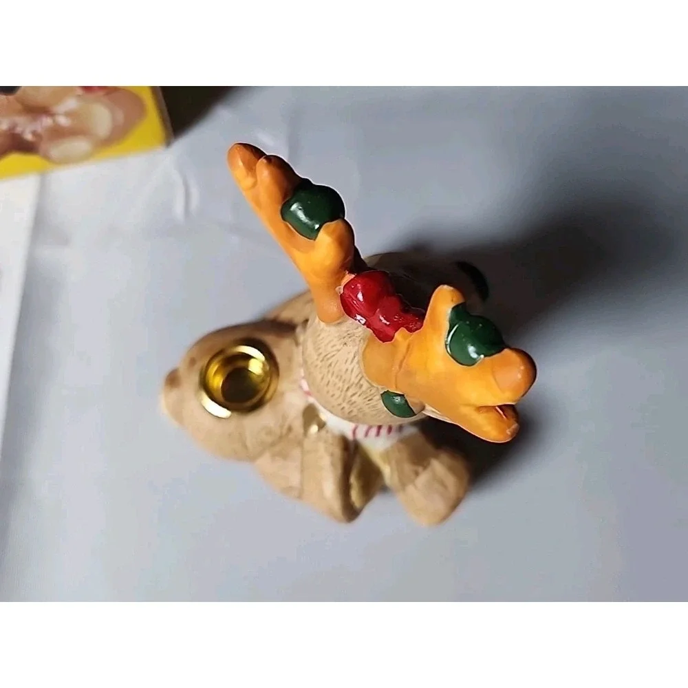 Vintage Christmas Reindeer Candle Holder‎ Giftco Handpainted Original Box Cutest